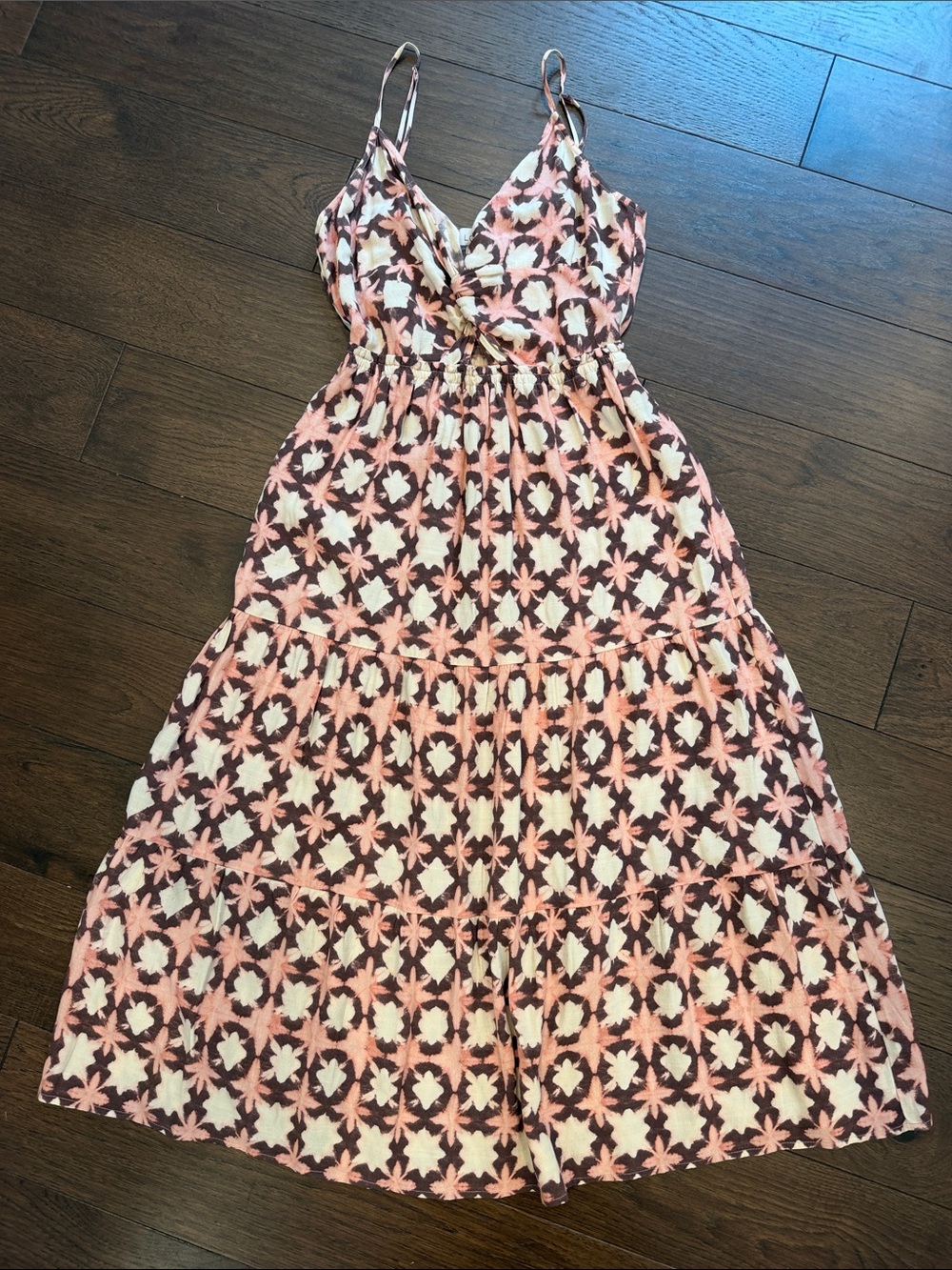 LOFT Brown & Pink Floral Twist Sleeveless Midi Dress - 4 Petite - C59-023